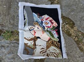 Girl with a flower hat, cute vintage tapestry, petit point gobelin needl... - $25.00