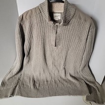 FIELD &amp; STREAM Sweater Men XL Ribbed Sherpa Collar 1/4 Zip Pullover Cotton Beige - £6.12 GBP