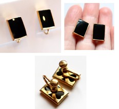 Vintage AMCO 12k Gold Filled Black Onyx Earrings Rectangle Screw Clip On Style - £15.39 GBP