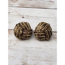 Vintage Clip On Earrings - Beaded Bronze Tones 1 &amp; 1/8&quot; Long - £12.01 GBP