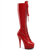 PLEASER Sexy Stripper Dancer Lace Up Platform 6&quot; Heel Red Knee High Boots - £78.48 GBP