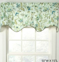 Ellis Curtain Carolina Floral Scallop Lined Valance Cord Trim Blue Green... - $23.95