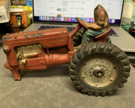 Antique/Vintage 1950&#39;s AUBURN Rubber Toy Tractor - 7&quot; Red Silver &amp; Black - £27.60 GBP