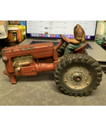Antique/Vintage 1950&#39;s AUBURN Rubber Toy Tractor - 7&quot; Red Silver &amp; Black - £27.16 GBP