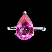 Natural Irradiated Pink Topaz 12x8mm 14K White Gold Plate 925 Silver Ring Sz 7 - £90.72 GBP