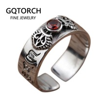 Real Pure 925 Sterling Silver Mantra Ring For Women With Natural Garnet Vintage  - £20.15 GBP