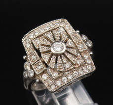 925 Silver - Vintage Openwork Square Frame Cubic Zirconia Ring Sz 9 - RG... - £30.18 GBP