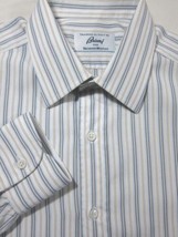 MINT $595 Brioni for Neiman Marcus Blue and Gold Stripe Dress Shirt 15x33 - £78.94 GBP