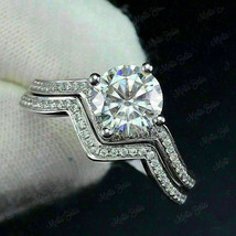 2Ct Round Cut Diamond Solitaire Bridal Engagement Ring Set 14k White Gold Finish - £86.79 GBP