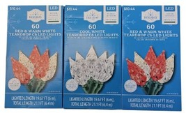 Lot of 3 60 Count Holiday Time Warm White &amp; Red LED Teardrop Lights Gree... - £39.46 GBP