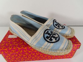 Tory Burch Espadrille Flat Shoes Size 10 Pale Blue Natural Double T - £47.55 GBP