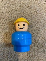 Fisher Price Little People Chunky Construction Worker Man In Blue 1990 Rare! - $11.29