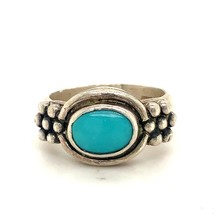 Vintage Signed Sterling Handmade Oval Turquoise Stone Flower Accent Ring Band 5 - £35.80 GBP