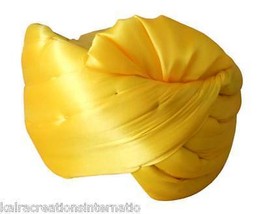 Men Hat Safa Traditional Pagri Top Hats Yellow Satin Pag 6 3/4 (21&quot;) Small - £51.50 GBP