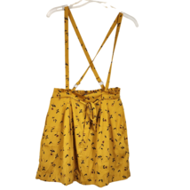 Urban Outfitters Blossom Suspender Mini Skirt Size S Yellow Gold Satin Floral - £18.60 GBP