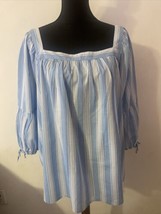 ERIKA Women’s Bliss Blue Striped  Balloon Sleeves Blouse NEW Size L MSRP... - $14.89