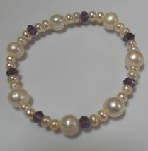 Amethyst Glass and Pearl Stretch Bracelet - $25.99