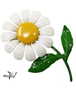 Vintage Enamel Flower Pin White Daisy Brooch w Round Yellow Middle 3&quot; - ... - £19.23 GBP