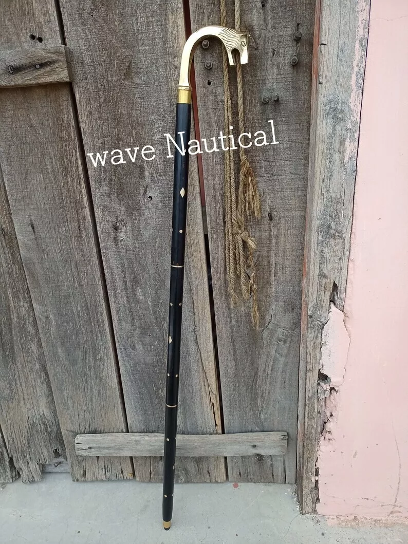 Brass Wolf Head Handmade walking stick Vintage Solid wands Cnae,Handle C... - $703.08 MXN