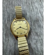 Vintage Dugena Wrist Watch Gold Plated Stretch Band Mid Century Runs Plaque - $24.74