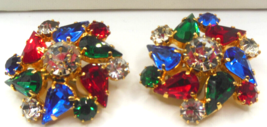Vintage JULIANA Multi-Color Rhinestone Prong Clip-on Earrings 1.1/4&quot; Dia... - £66.48 GBP