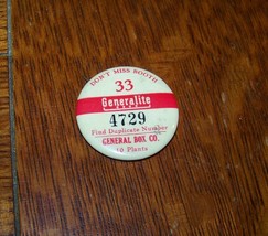 c1930 VINTAGE GENERALITE GENERAL BOX CO EMPLOYEE BADGE PINBACK 4729 - £13.00 GBP