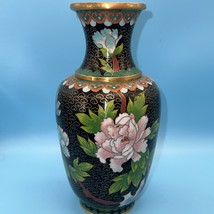 Vtg Cloisonné Enamel Vase Floral Colorful Brass and Enamel - £40.71 GBP