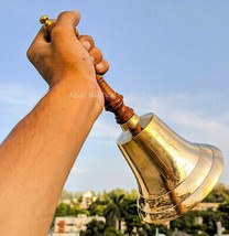 Large Brass and Wood School Bell / 11&quot; Vintage Hand Bell - $43.30