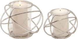 Candleholder Candlestick Contemporary Orb Silver Set 2 Metal Glass - £164.62 GBP