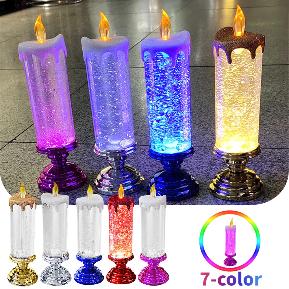 Fantasy LED Candle Lights 7-color Gradient Crystal Electronic Candle Lamp Party - £17.15 GBP