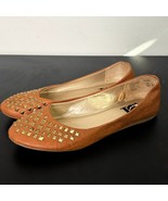 L.E.I. Womens Flats Size 8 Brown Faux Leather Shoes Studds Punk Rock Sli... - $10.89