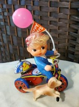 Vintage Boy Tin Wind Up Tricycle with Revolving Bell &amp; Dog Running Along... - $38.70