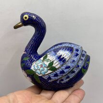 1970 Vintage Hand Made Brass Miniature Figure Statue Swan Cloisonne Enam... - $208.00