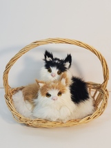 2 Cats in a Wicker Basket with Fur Vintage - $30.00