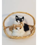 2 Cats in a Wicker Basket with Fur Vintage - £23.72 GBP