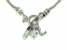 Brighton Designer Golf Charms Toggle Necklace Sterling Silver w/Heart Case - £74.54 GBP