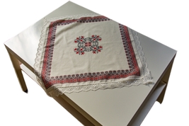 Linen Tablecloth with LACE  Rustic Tablecloth Summer Decor 34x34&#39;&#39; - £35.18 GBP