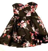 B Darlin Dress Women 15/16 Black Pink Floral Strapless Formal Tiered Juniors - £7.23 GBP