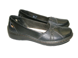 Collection Clarks Black Leather Shoes Flats Women 7.5 M Slip On Shoes 2616486540 - £16.89 GBP