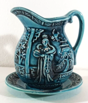 Vintage Mini Water Pitcher Wash B ASIN Bowl Set Teal Tilso Japan 6.5&quot; - £26.03 GBP