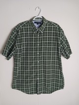 Tommy Hilfiger Shirt Mens Large Green White Plaid Short Sleeve Button Up - $292.41 MXN