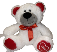 American Greetings Stuffed Plush Animal 2022 White Bear Red Ears Feed &amp; Bow Kid - £7.05 GBP