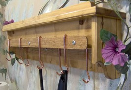Golden Oak pot utensil rack holder with shelf for lids wall mount solid ... - £152.98 GBP