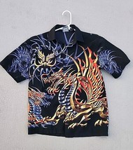 Authentic Shaolin Shirt Dragons Size M Short Sleeve Missing 1 Button Front VTG - $6.91