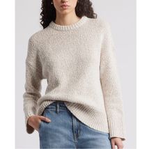 NORDSTROM Marled Cotton &amp; Wool Crewneck Sweater, Size Medium, Beige/Ivor... - €67,70 EUR