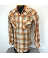 JCPenney Western Shirt Vintage size S Tapered Pearl Snap Orange Plaid Go... - £17.27 GBP