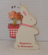 Vintage Happiness is homespun Russ Wallace Berrie Statue Gift Bunny Pink... - $24.70