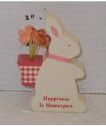 Vintage Happiness is homespun Russ Wallace Berrie Statue Gift Bunny Pink... - $451.14 MXN