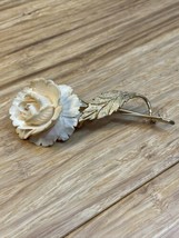 Vintage Resin White Rose Gold Tone Brooch Lapel Pin Estate Find Jewelry - $14.85