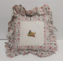 Vtg Handmade Crosstitched Throw Pillow Christmas Tree &quot;Joy&quot; 12x12 - £11.60 GBP